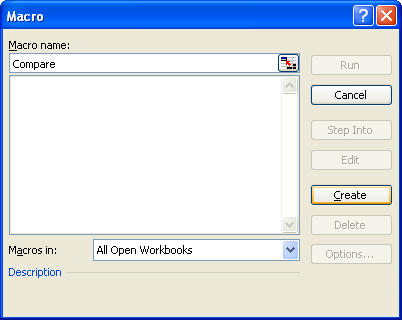 Clicking on Create button will launch the Visual Basic editor as below.